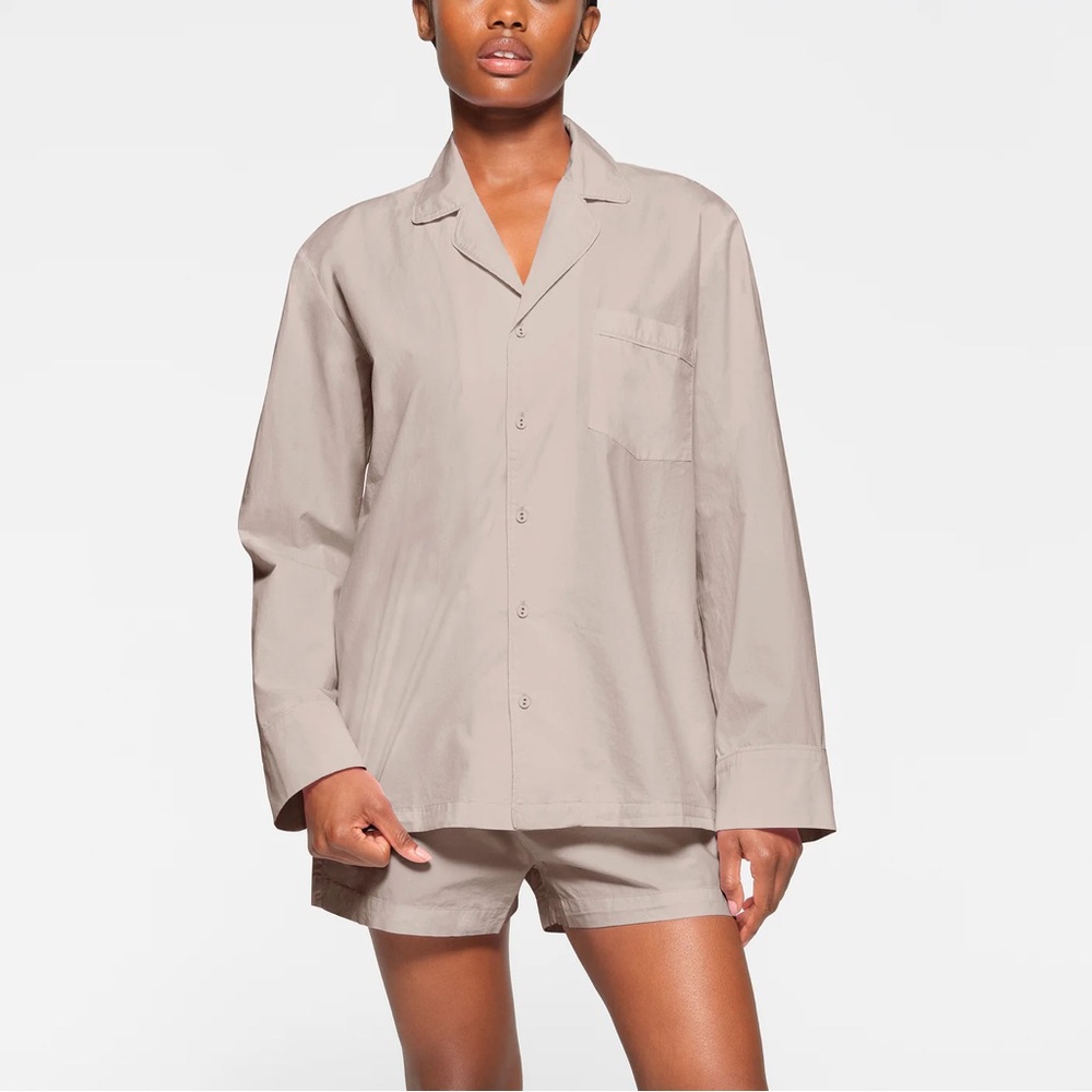 Skims Cotton Poplin Sleep shirt in silver, NWT